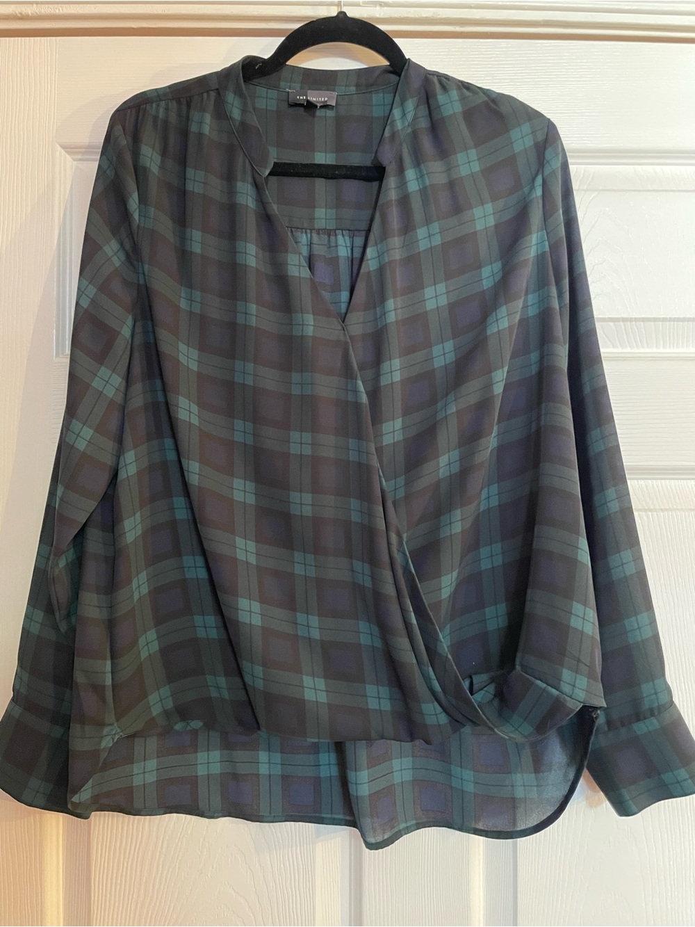 The Limited Plaid Wrap-Front Blouse in Teal & Black
